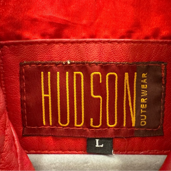Hudson Leather vintage red ruched motorcycle jacket Size Large - Picture 2 of 10